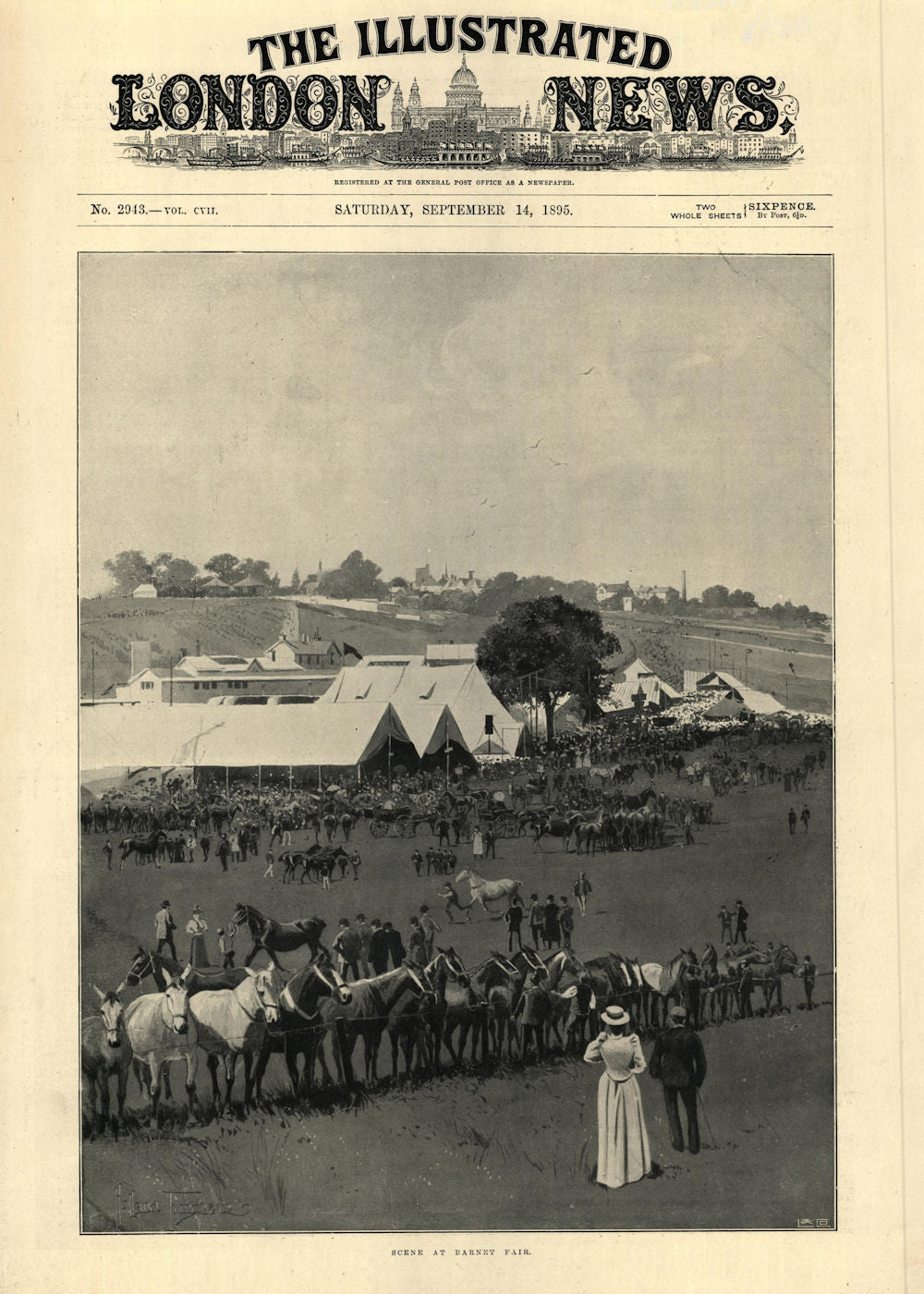 Scene at Barnet Fair. London. Markets 1895 old antique vintage print picture